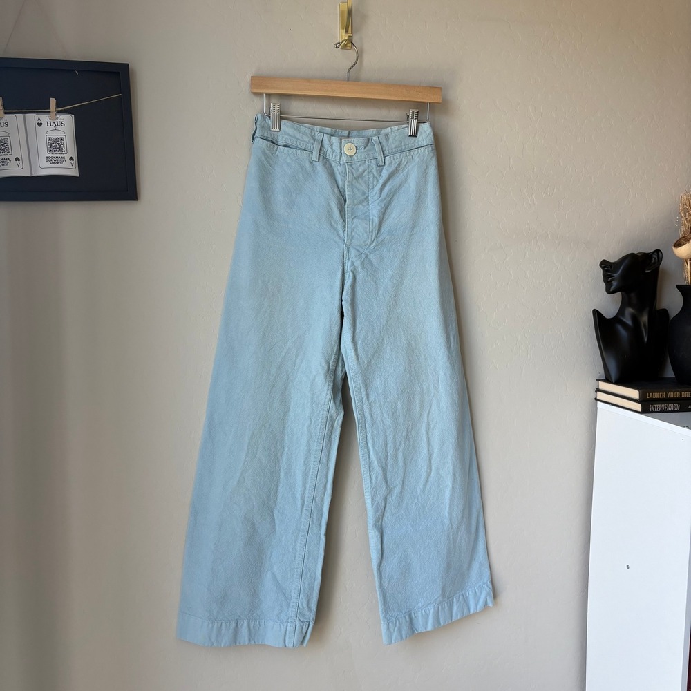 Jesse Kamm Sailor Pants Light Blue High Waisted Wide Leg Cotton Canvas Size XS - Picture 3 of 11